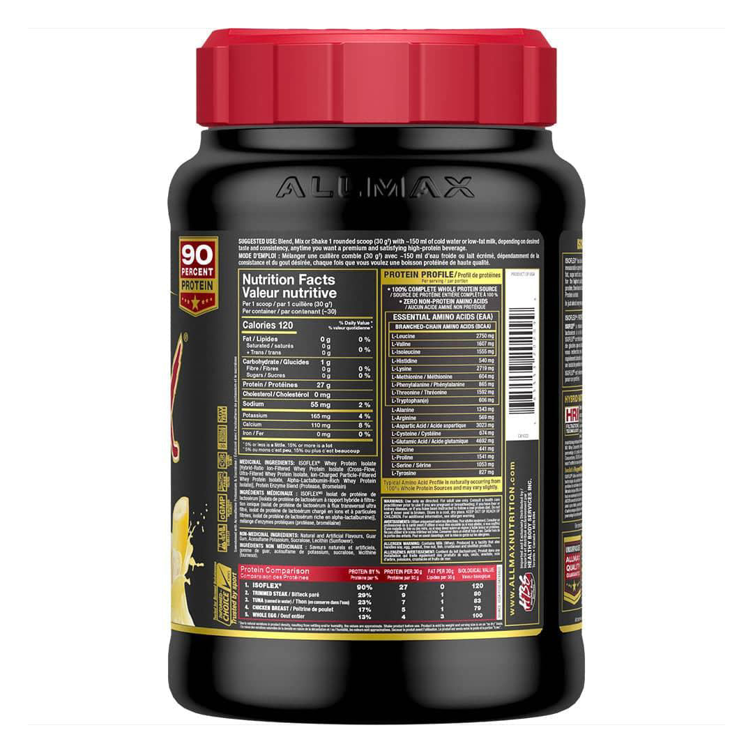 Allmax Nutrition Isoflex 2lb Nutrittion facts Banana flavor