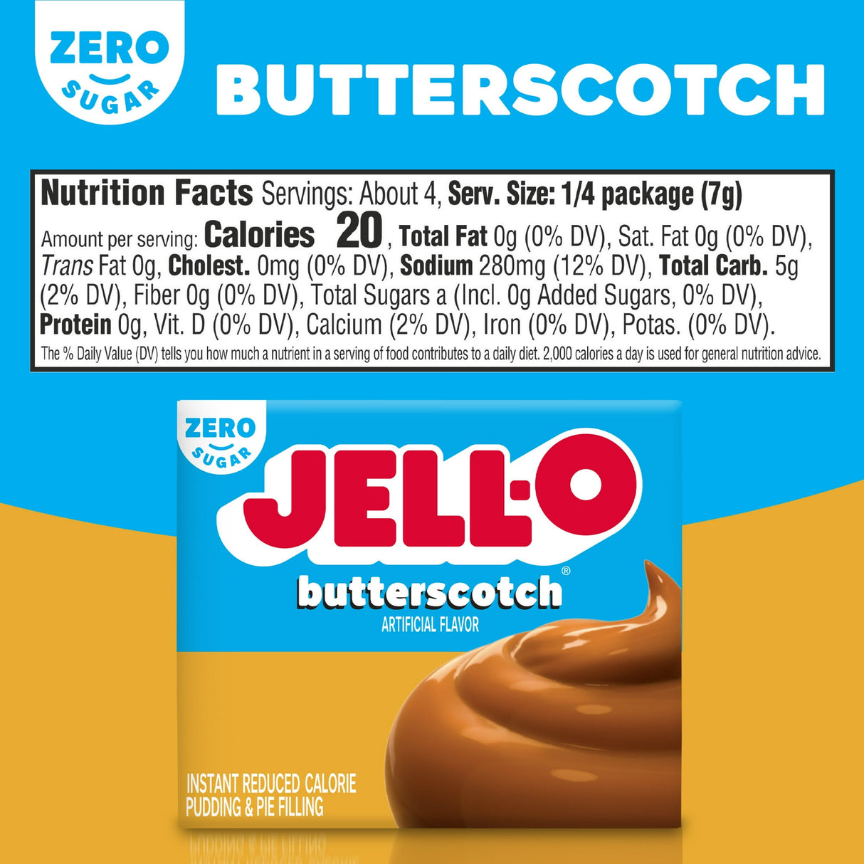 Jell-O Zero Sugar Instant Pudding & Pie Filling – Reduced Calorie Dessert Mix (1oz)