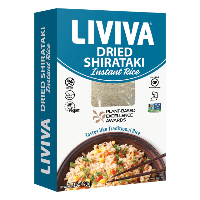 Liviva dried shirataki instant rice - low carb keto-friendly rice alternative packaging