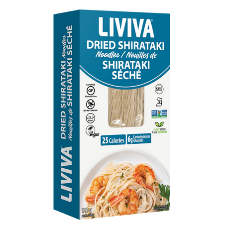 Liviva dried shirataki noodles - low carb keto-friendly pasta alternative in packaging