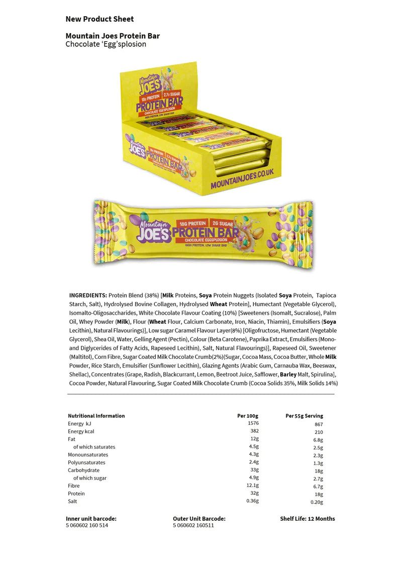 Mountain Joe's - High Protein Bar 55g - Box 12