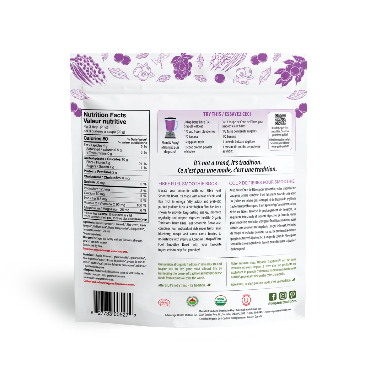 Organic Traditions - Smoothie Boost Fibre Fuel - 300 g