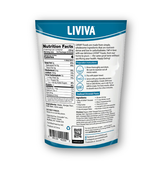 Liviva - Organic Shirataki Pasta with Oat Fiber | Low Carb, 4 Calories, Keto-Friendly - 520g