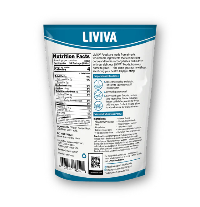 Liviva - Organic Shirataki Pasta with Oat Fiber | Low Carb, 4 Calories, Keto-Friendly - 520g