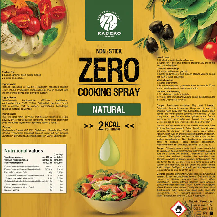 Rabeko - Spray de cuisson Zero - 200 ml
