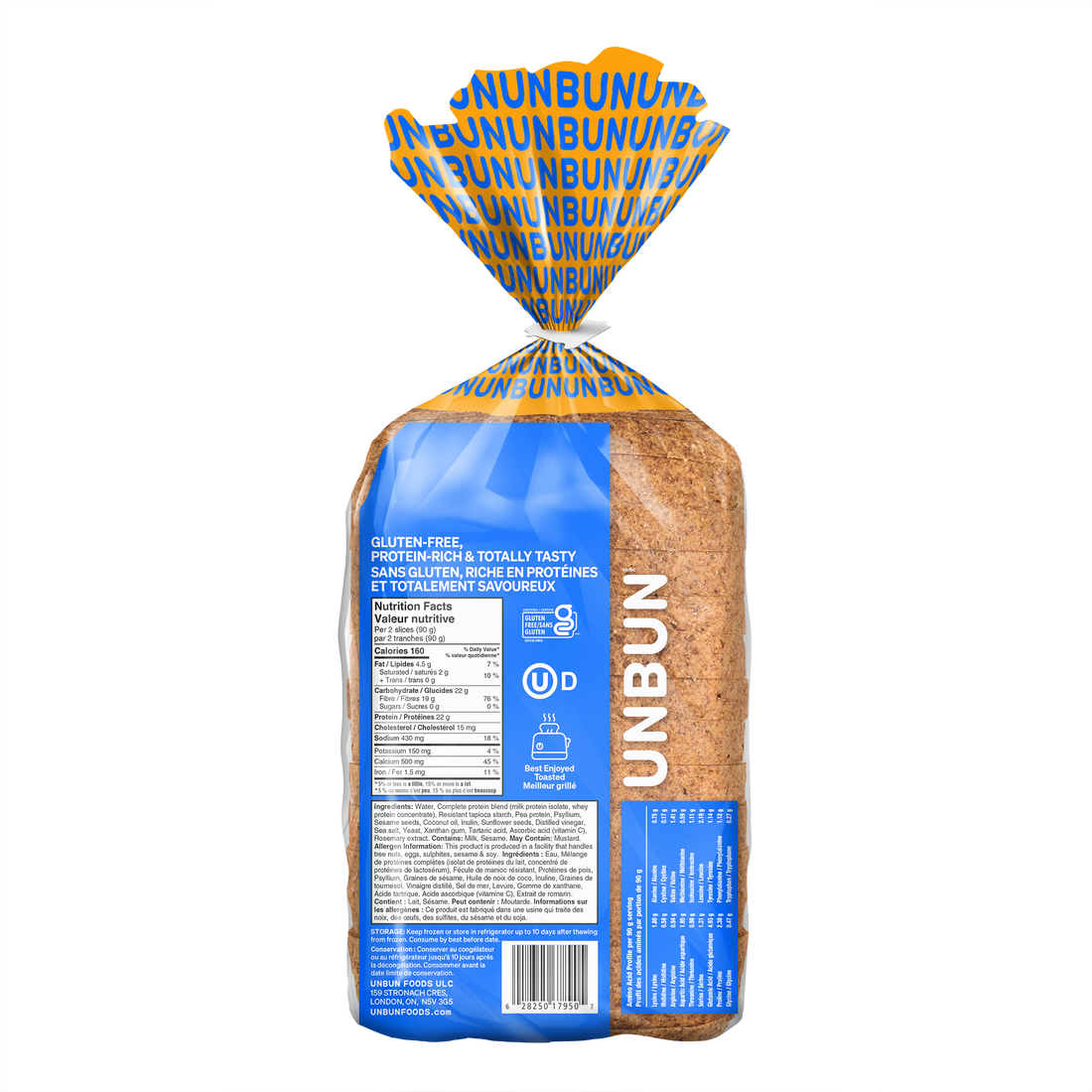Unbun Foods - Pain complet aux graines et protéines - 535 g