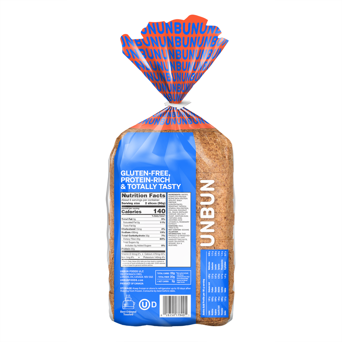 Pain protéiné complet Unbun Foods - 535 g