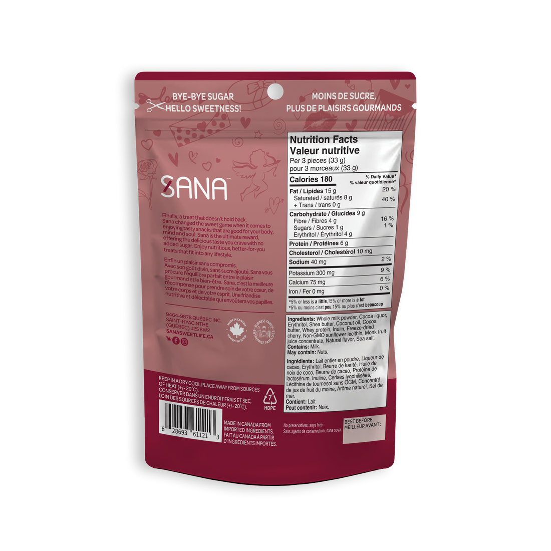 Sana - Bouchées chocolatées sans sucre ajouté - 100 g