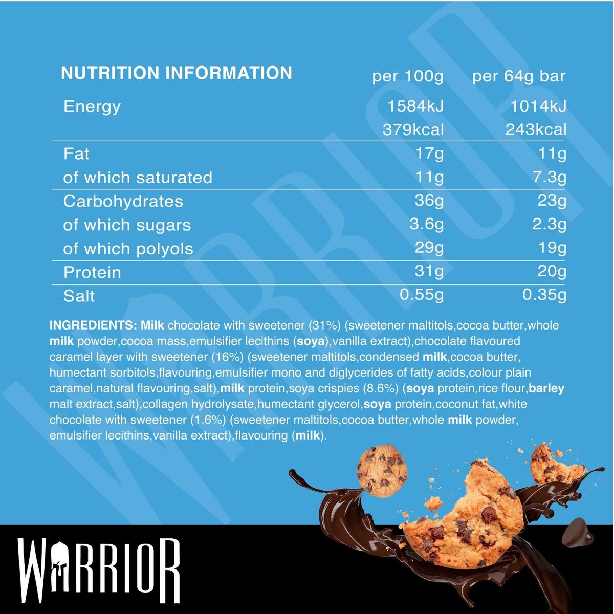 Warrior Crunch - Barre protéinée 64 g - Boîte de 12