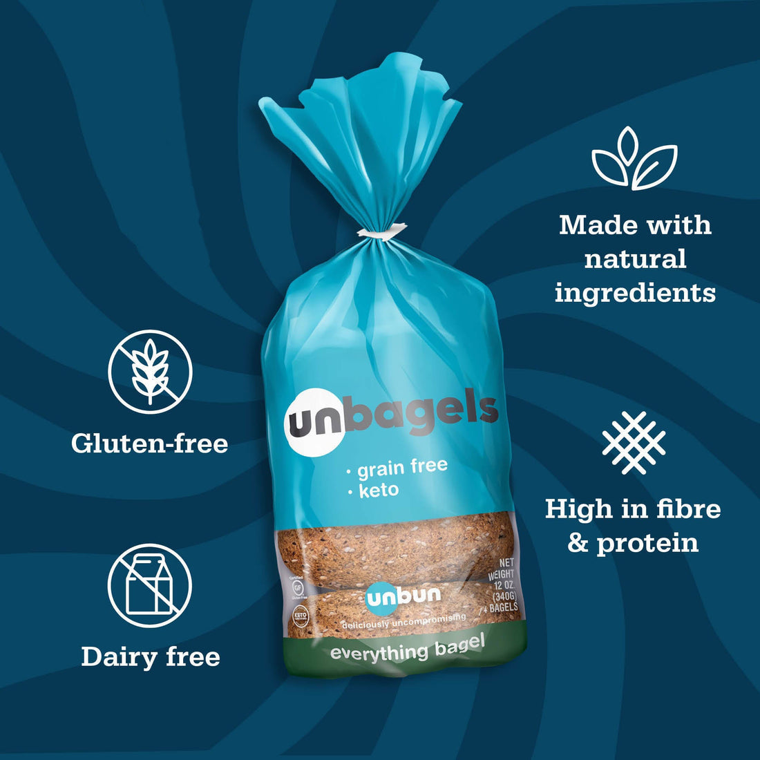 Unbun Foods - Bagels Keto « Tout garni » - 356 g