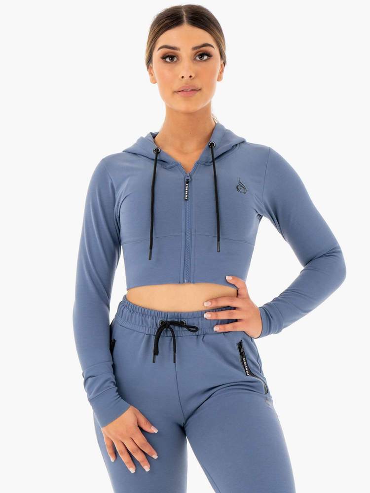 Sweat à capuche court zippé Ryderwear bleu acier