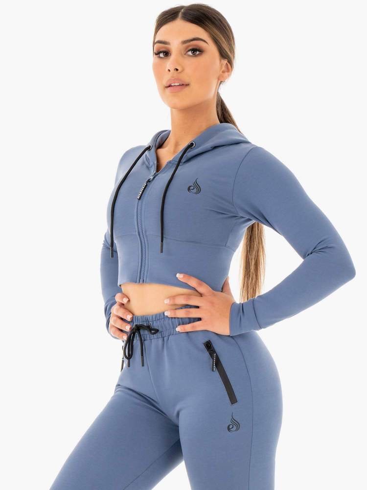 Ryderwear Cropped Zip Hoodie Steel Blue