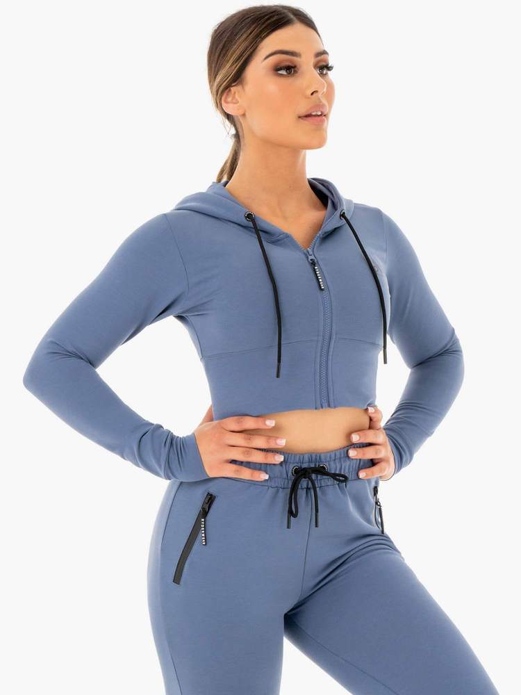 Sweat à capuche court zippé Ryderwear bleu acier