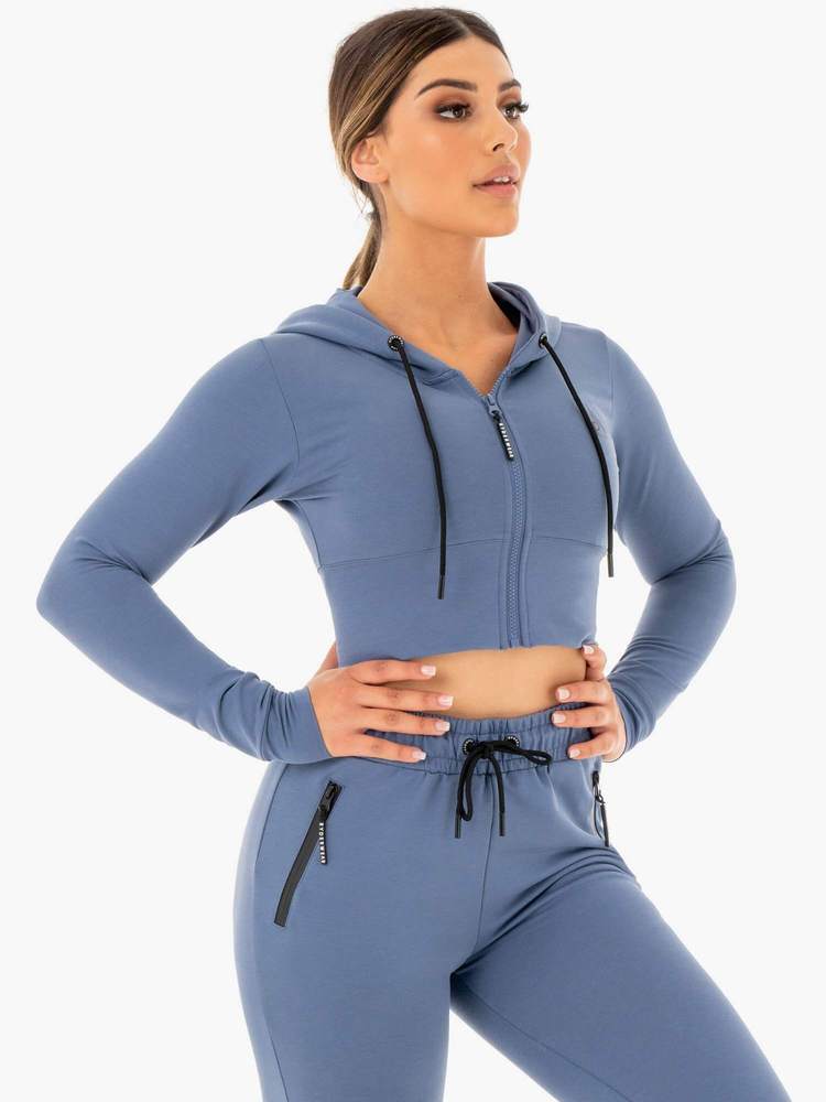 Ryderwear Cropped Zip Hoodie Steel Blue