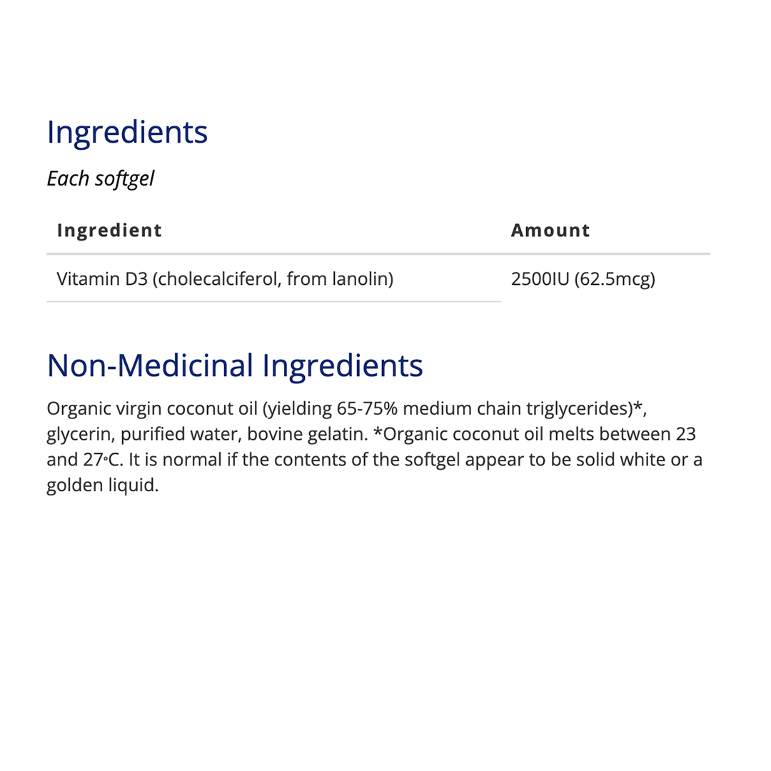 CanPrev - Vitamin D3 2500IU - 120 Softgels