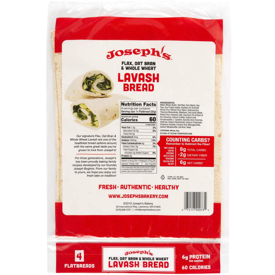 Joseph's - Flax, Oat Bran & Whole Wheat Bread 255g - 4 Lavash Flats Bread