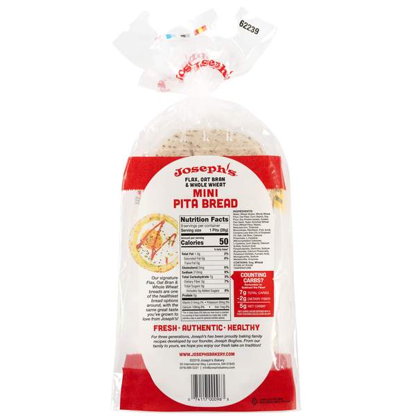 Pain Joseph's - Lin, son d'avoine et blé complet 227 g - 8 mini pitas