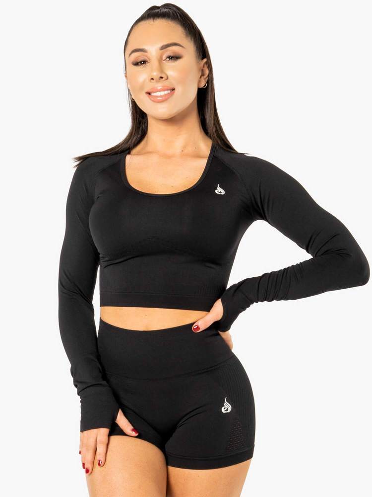 Ryderwear Electra Seamless Long Sleeve Crop Top Black