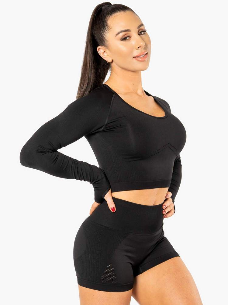 Ryderwear Electra Seamless Long Sleeve Crop Top Black