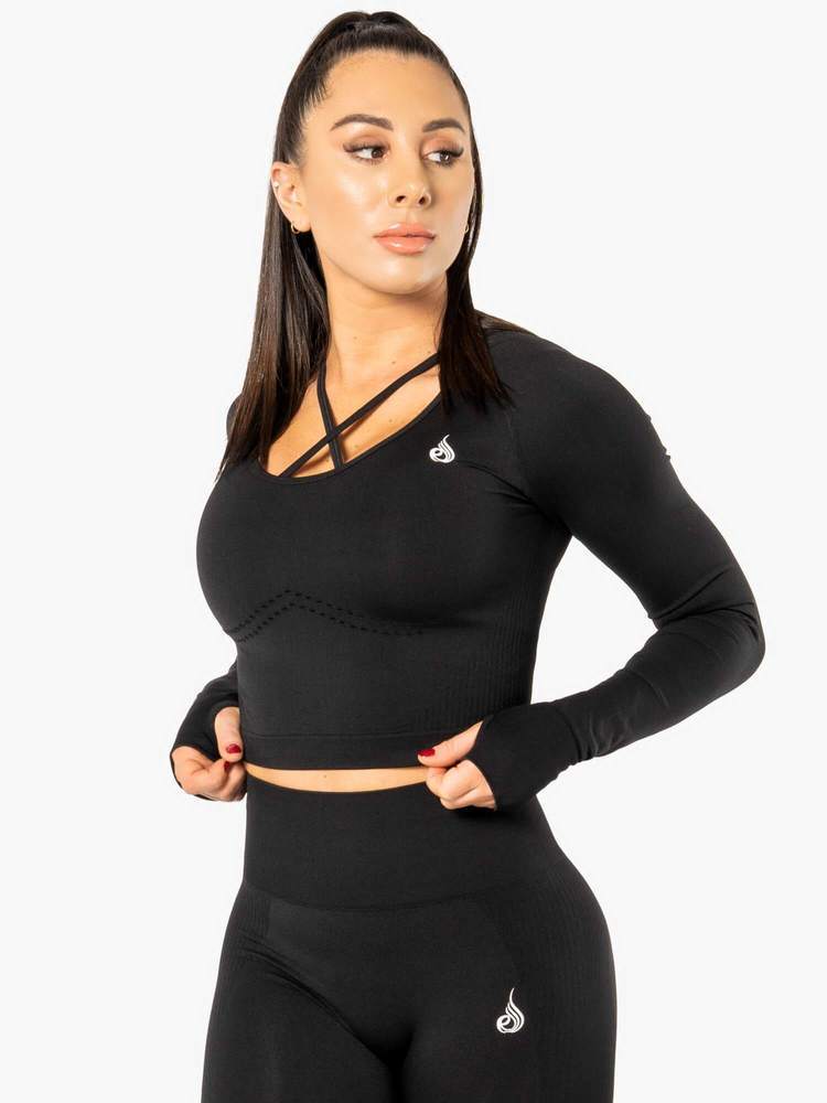 Ryderwear Electra Seamless Long Sleeve Crop Top Black