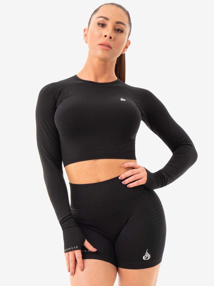 Ryderwear Geo Seamless Long Sleeve Crop Top Black