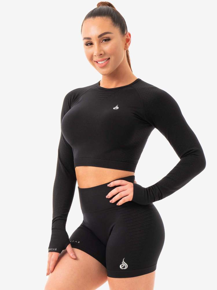 Ryderwear Geo Seamless Long Sleeve Crop Top Black