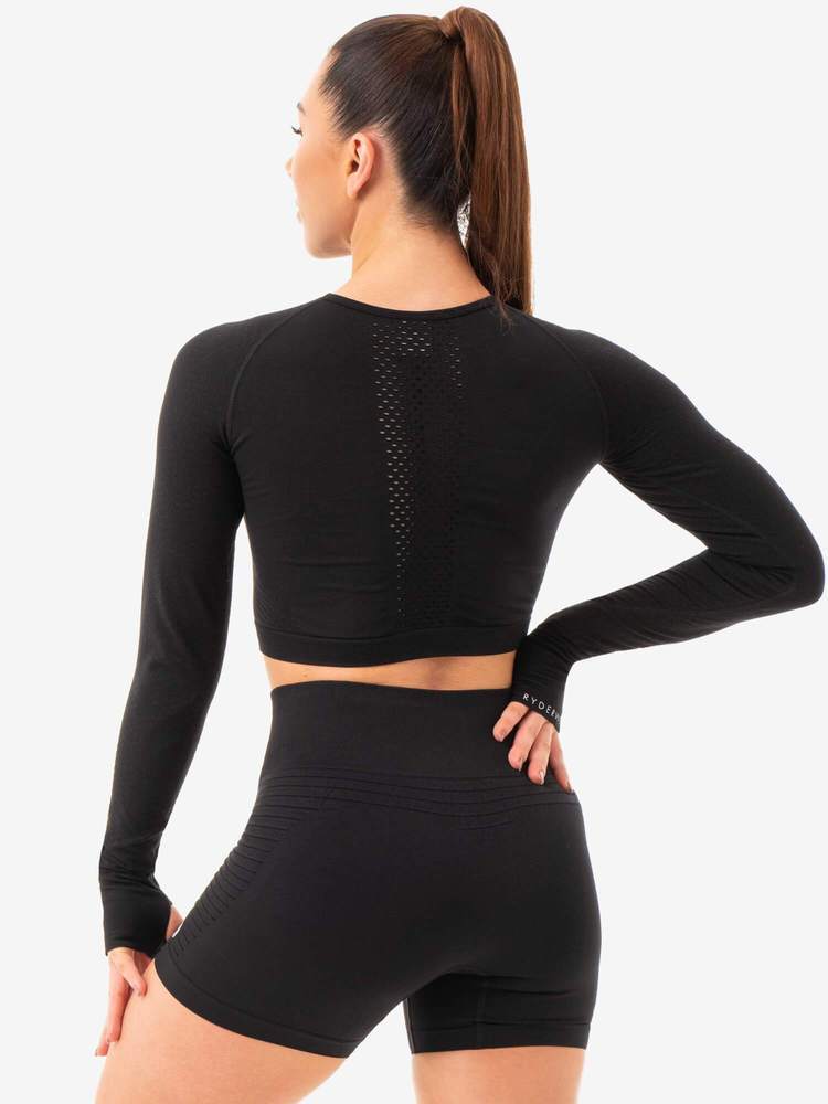 Ryderwear Geo Seamless Long Sleeve Crop Top Black