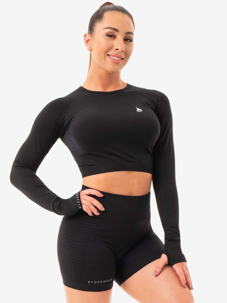 Ryderwear Geo Seamless Long Sleeve Crop Top Black