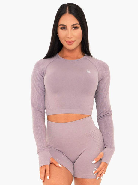 Ryderwear Geo Seamless Long Sleeve Crop Top Purple