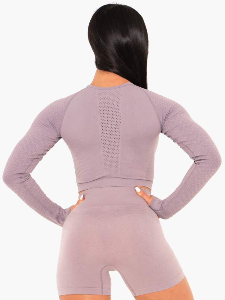 Ryderwear Geo Seamless Long Sleeve Crop Top Purple