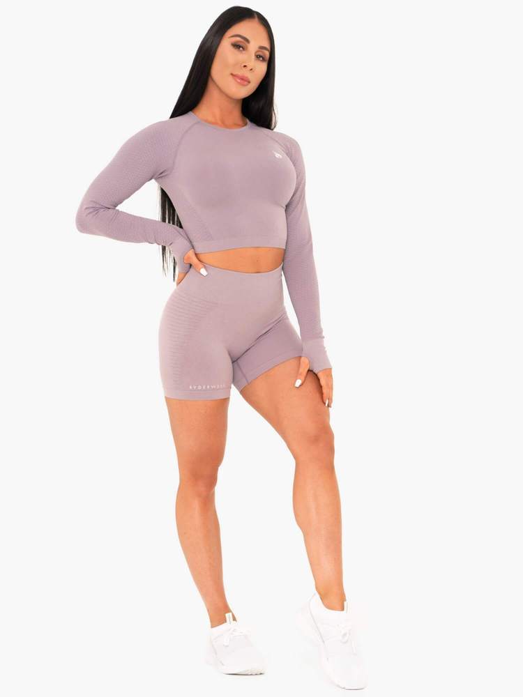 Ryderwear Geo Seamless Long Sleeve Crop Top Purple