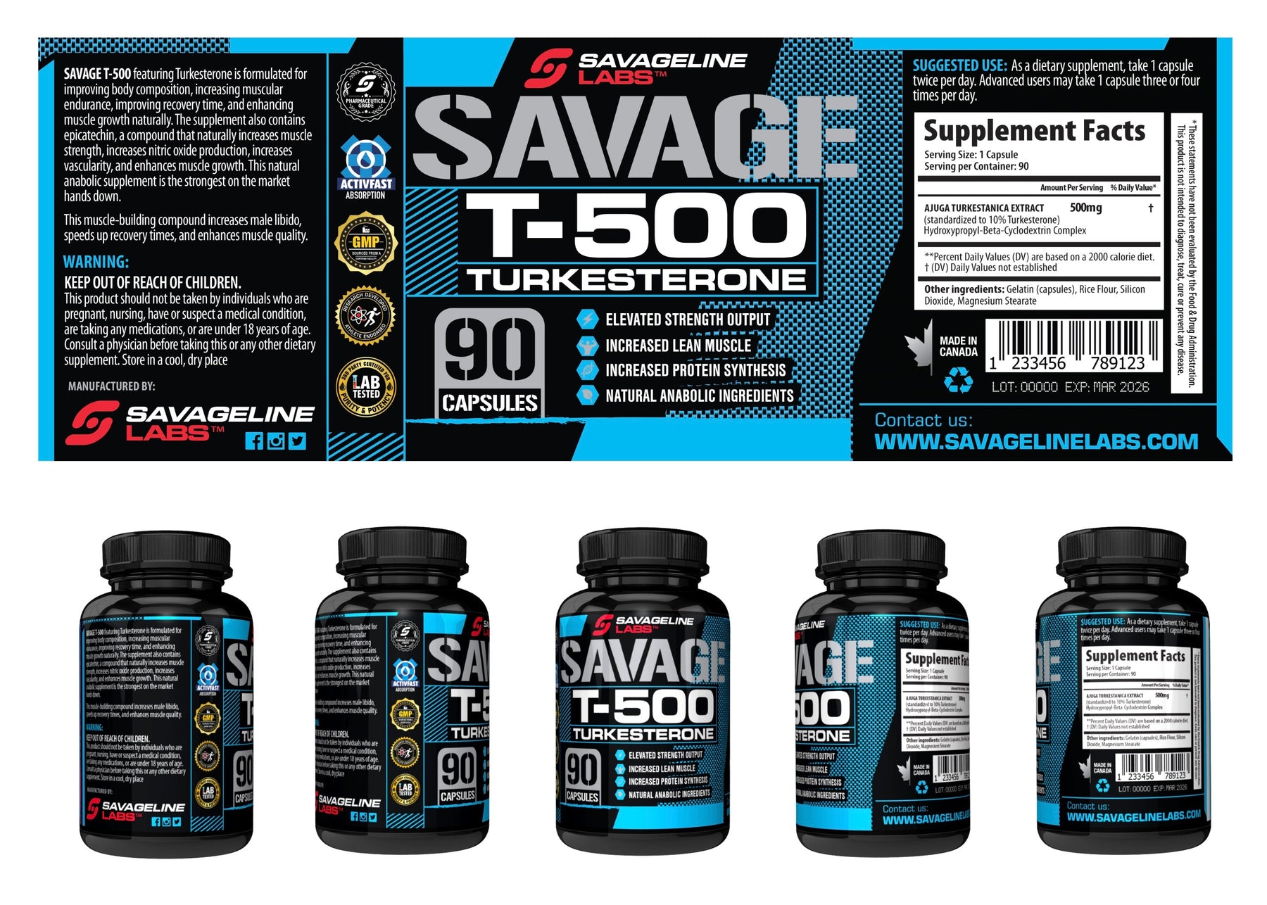 Savage Line - T500 Turkesterone - 90 caps