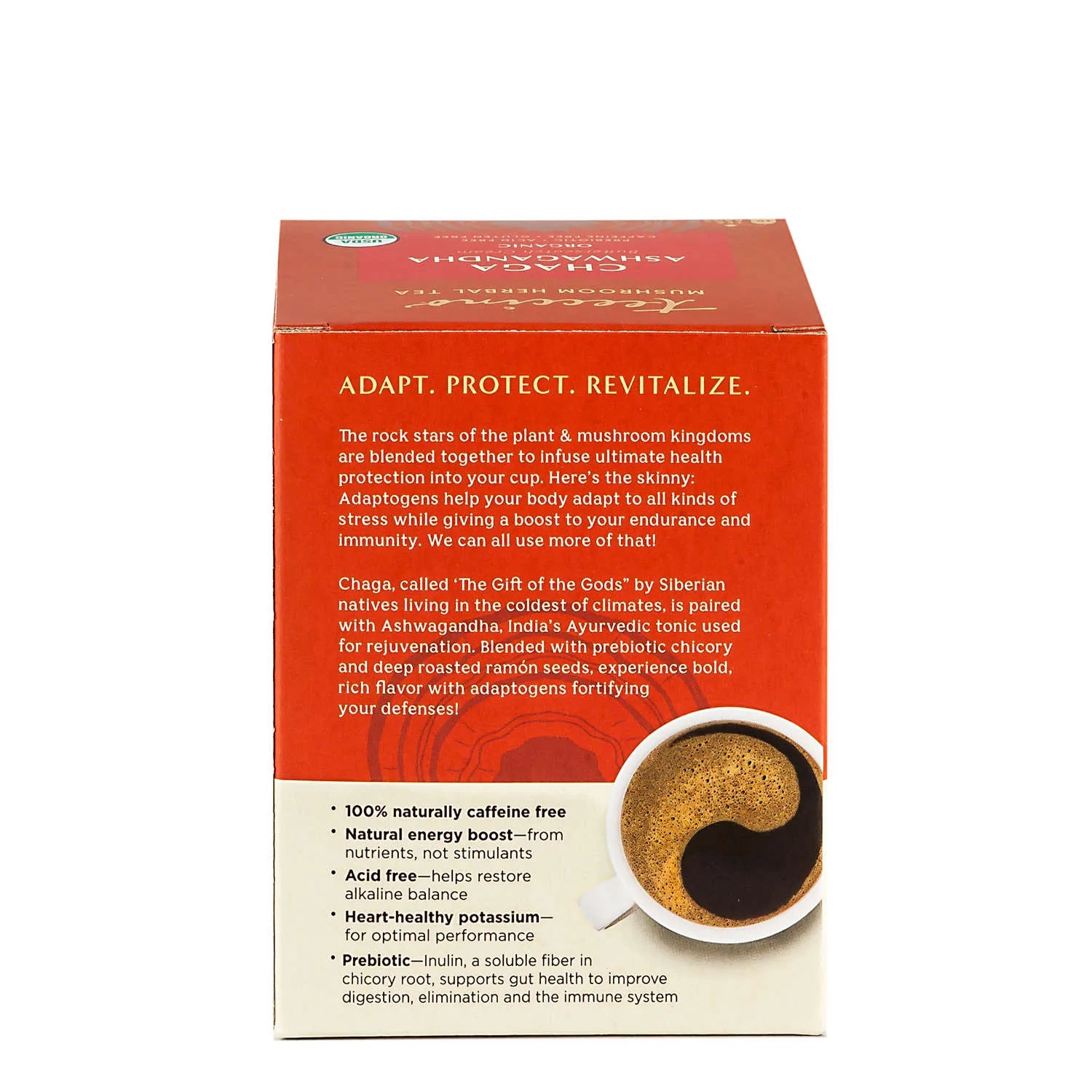Teeccino - Chaga Ashwagandha Mushroom Herbal Tea - 10 Tea Bags