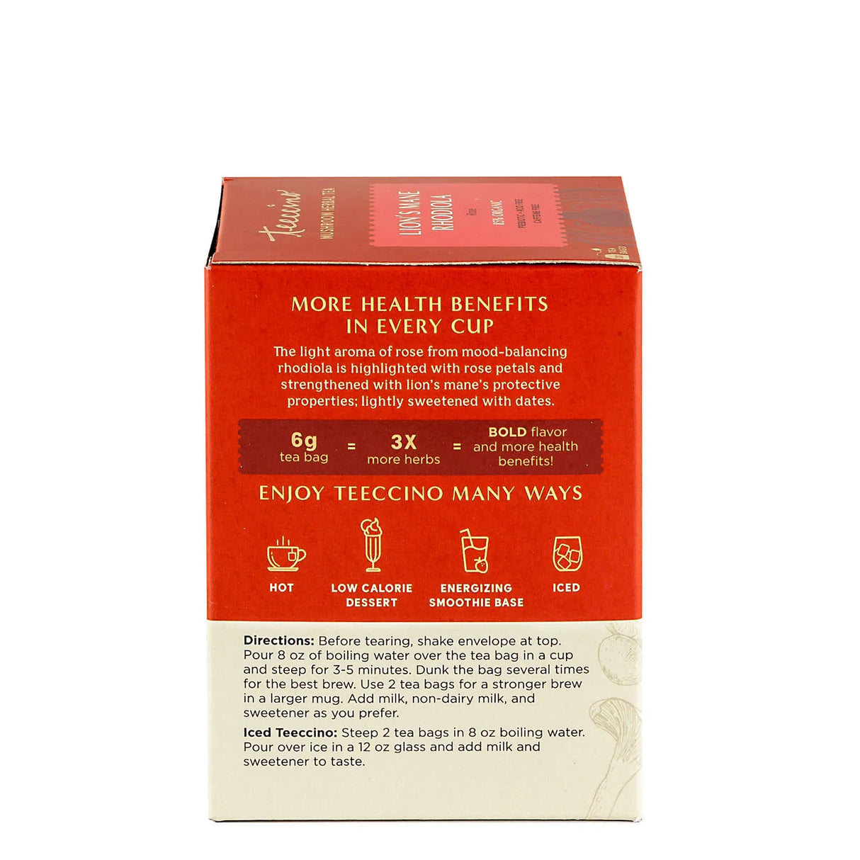 Teeccino - Tisane à la rhodiola crinière de lion et aux champignons roses - 10 sachets