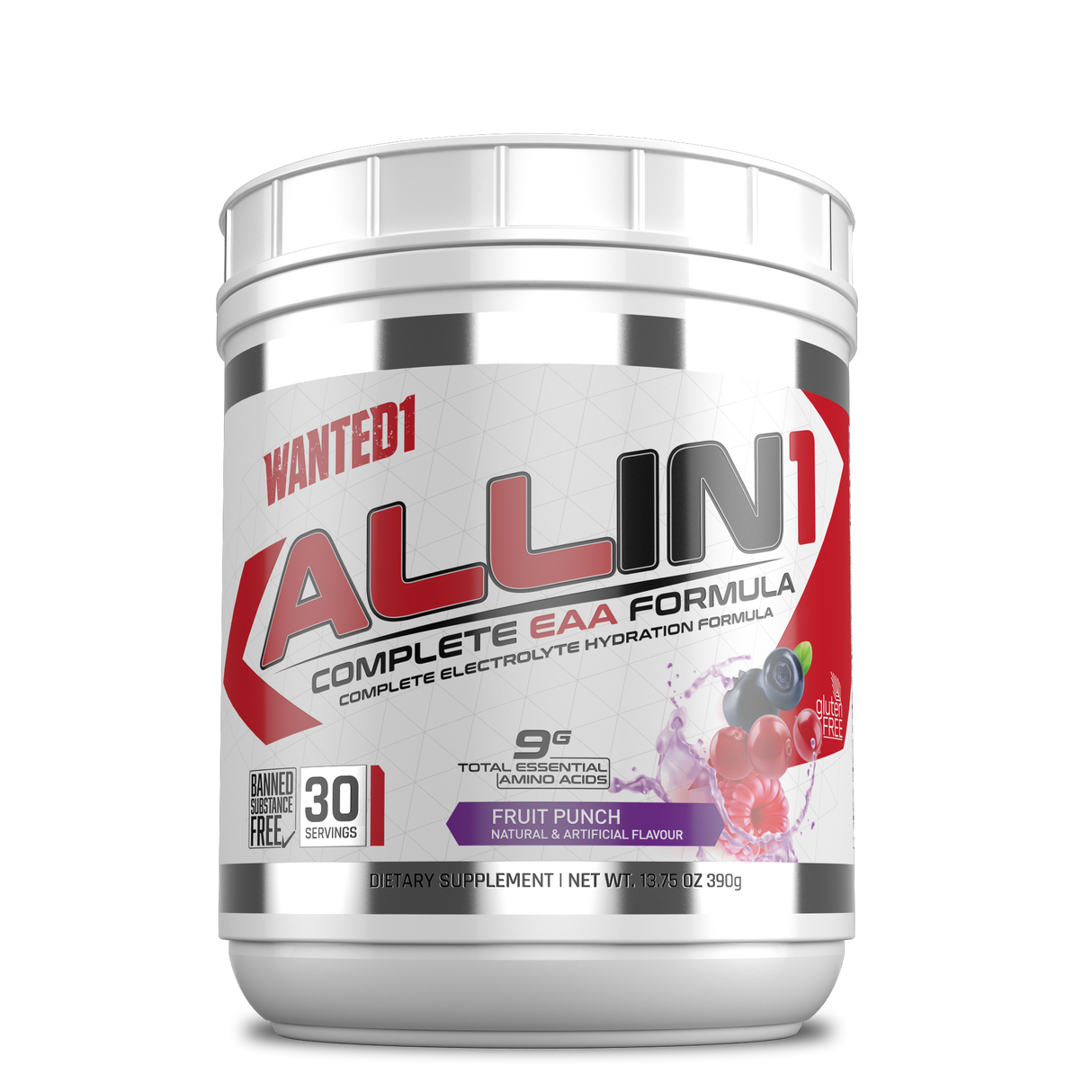 Wanted1 ALLIN1 - Formule complète d'acides aminés essentiels + électrolytes - 30 portions