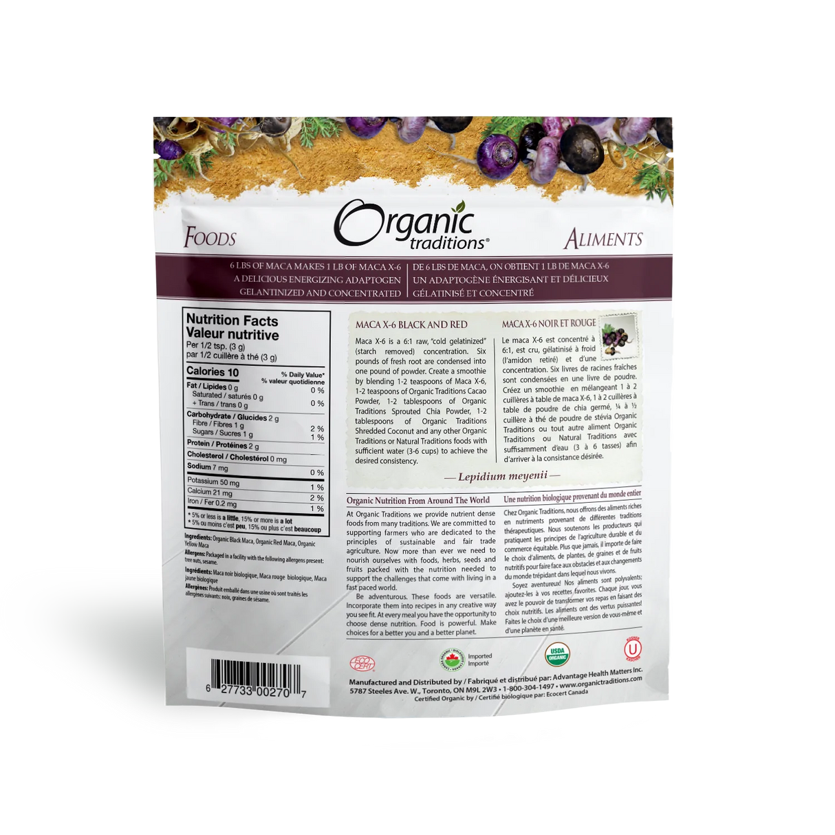 Organic Traditions - Poudre de Maca X6 noire et rouge - 150 g