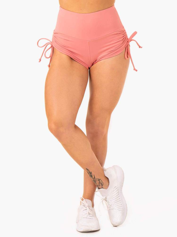 Staples Scrunch Bum Mid Length Shorts - Wine Red - ShopperBoard