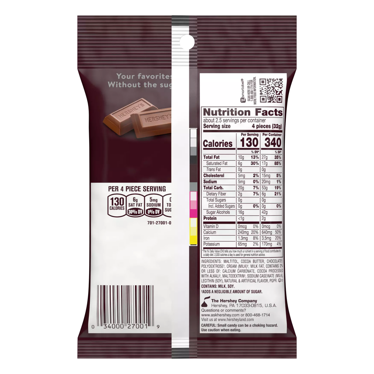 Hershey's - Bonbons au chocolat sans sucre - 85 g