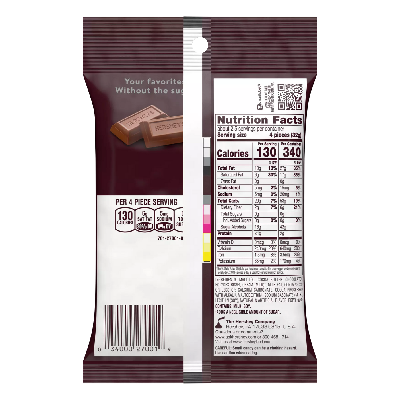 Hershey's - Bonbons au chocolat sans sucre - 85 g