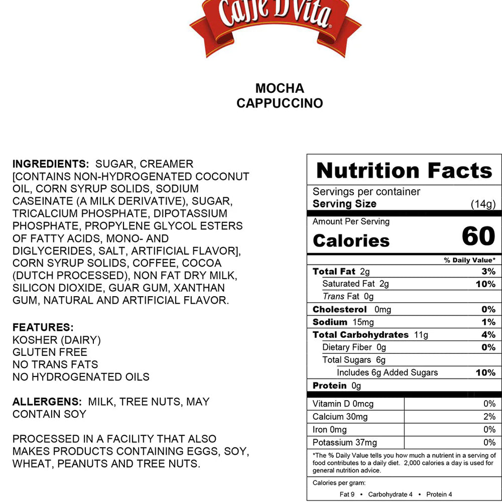 Caffe D'Vita - Premium Instant Sugar Free Cappuccino Mocha - 10oz