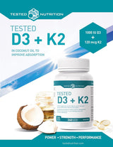 Tested Nutrition - Vitamin D3+K2 - High Potency 240 SoftGels