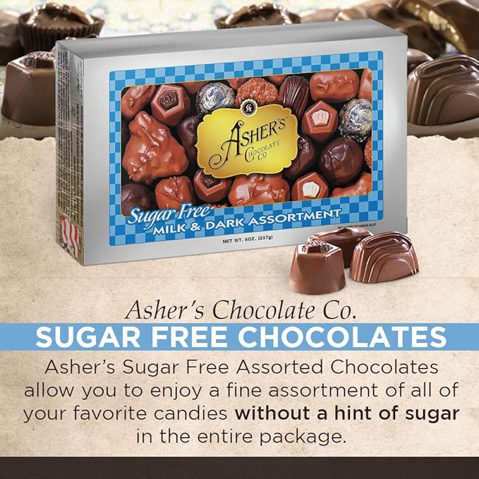 Asher's Chocolates - Sugar Free Chocolate Candy Milk and Dark Chocolate Assortment - 8oz