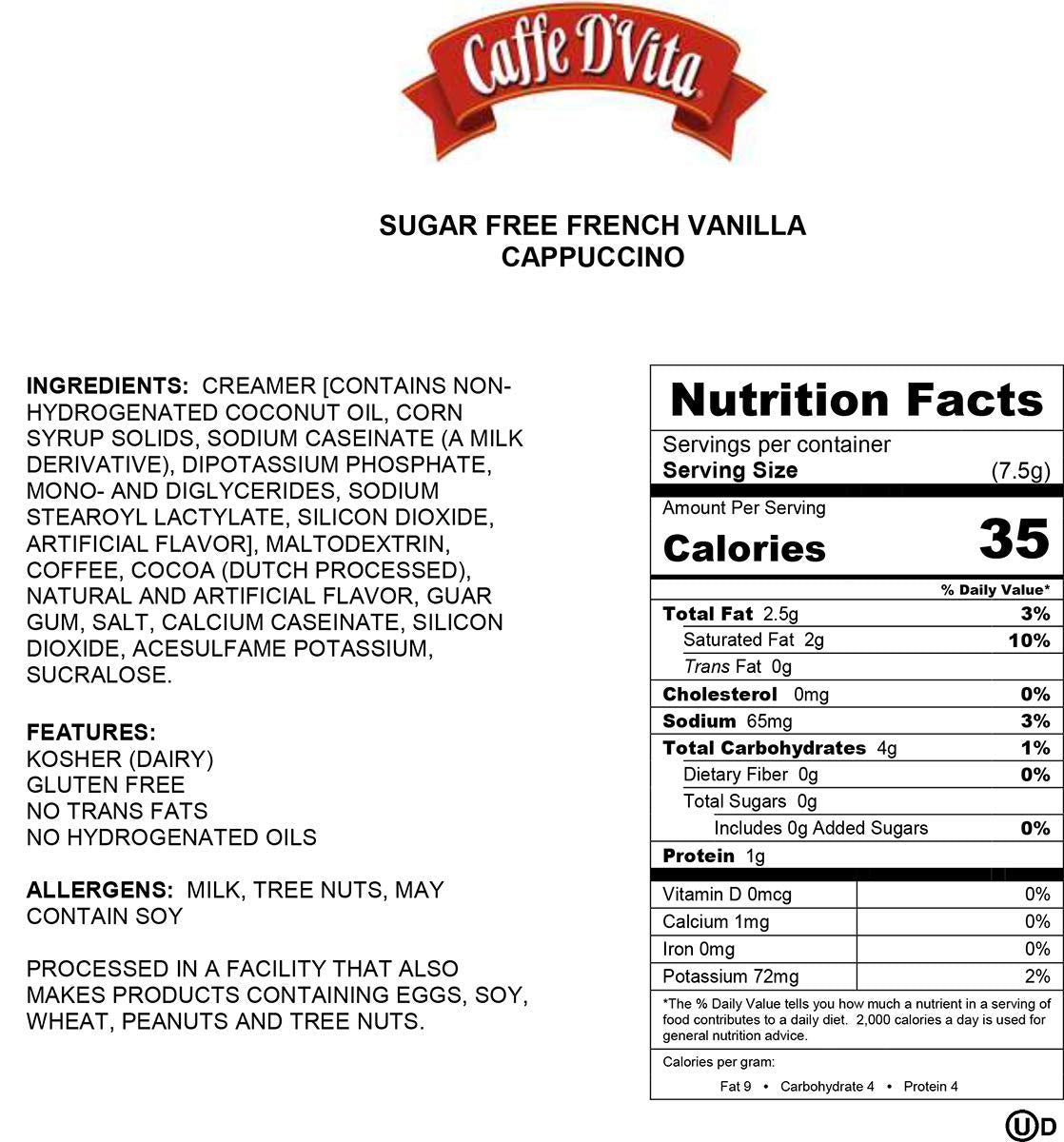 Caffe D'Vita - Premium Instant Sugar Free Cappuccino French Vanilla - 10oz