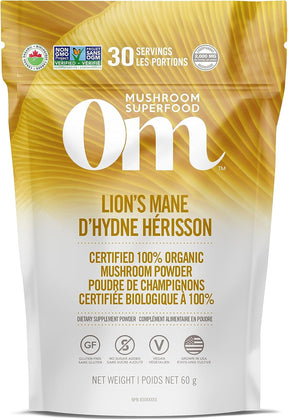 OM Mushroom Superfood - Lion's Mane Certified Organic Mushroom Powder - 60g