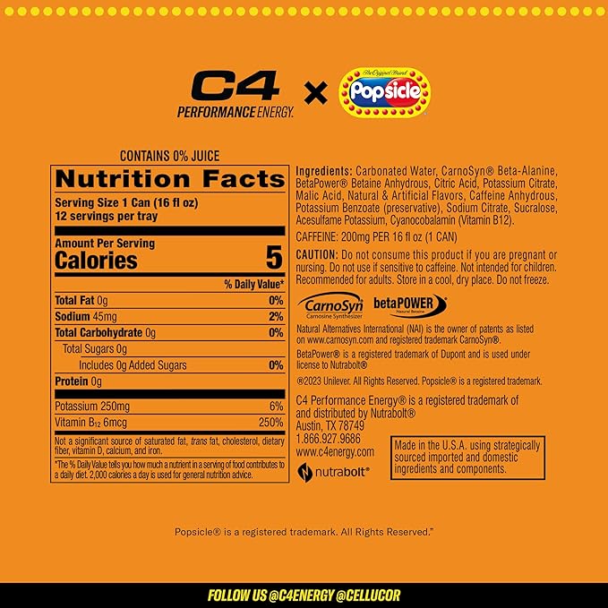 Cellucor - C4 Boisson énergisante gazeuse USA 12x473ml - Popsicle