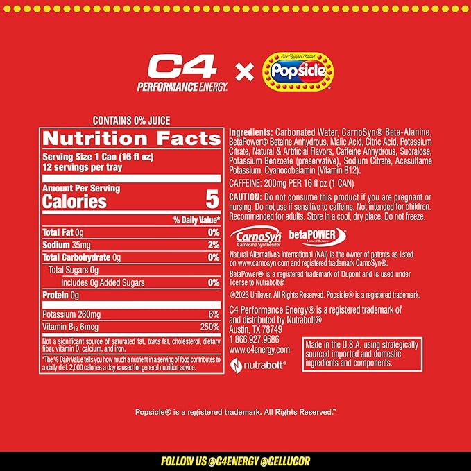 Cellucor - C4 Boisson énergisante gazeuse USA 12x473ml - Popsicle