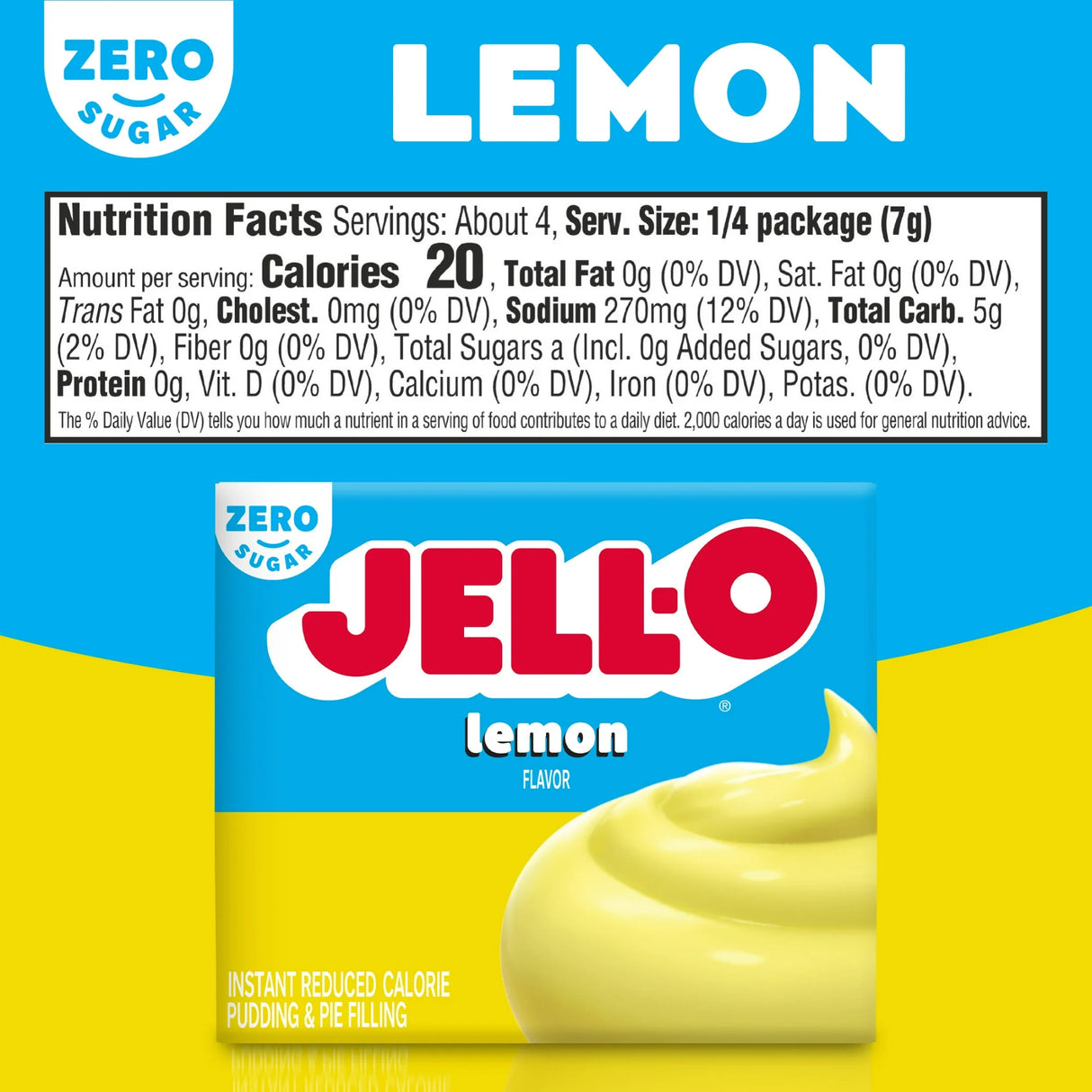 Jell-O Zero Sugar Instant Pudding & Pie Filling – Reduced Calorie Dessert Mix (1oz)