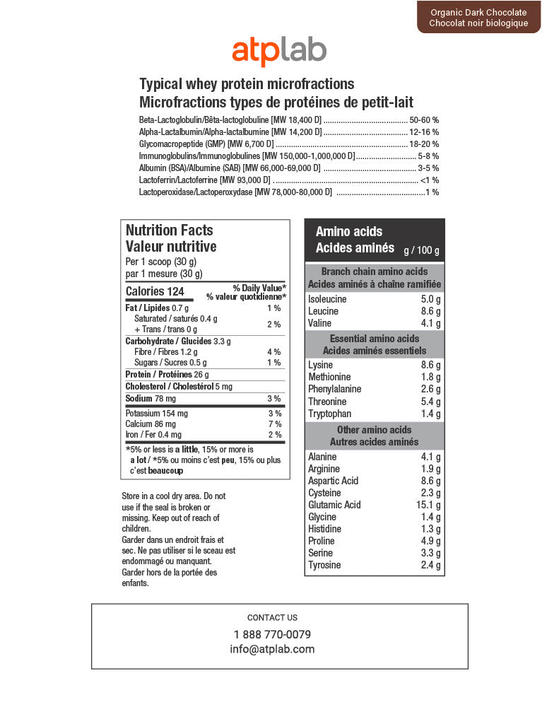 ATP Lab 100 Certified Protein Whey Isolate 900g Nutrition facts Organic Dark Chocolate