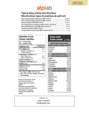 ATP Lab 100 Certified Protein Whey Isolate 900g nutrition facts Organic Vanilla