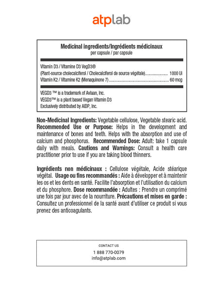 ATP Lab Vitamin D3+K2 60caps medicinal ingredients